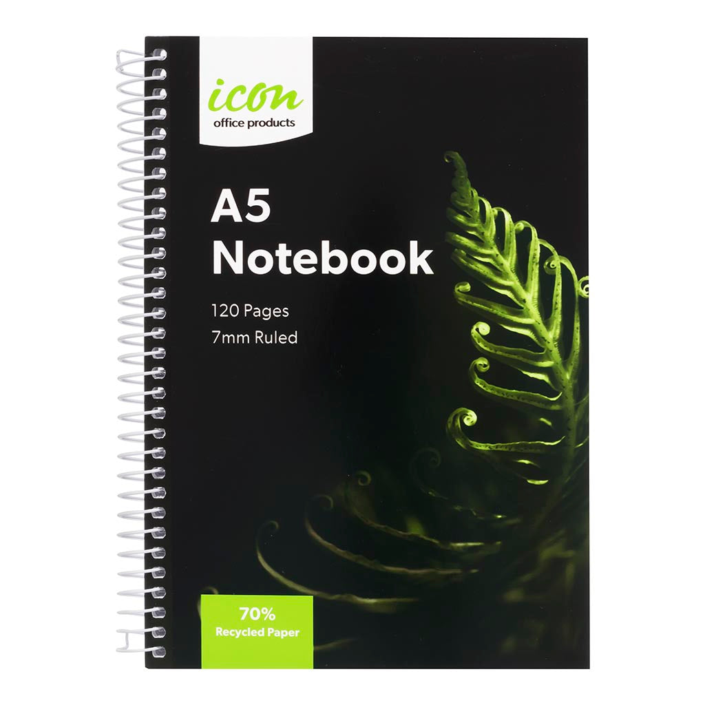 Icon Spiral Notebook A5 Soft cover 120 pg 70% Rec - Cafe Supply
