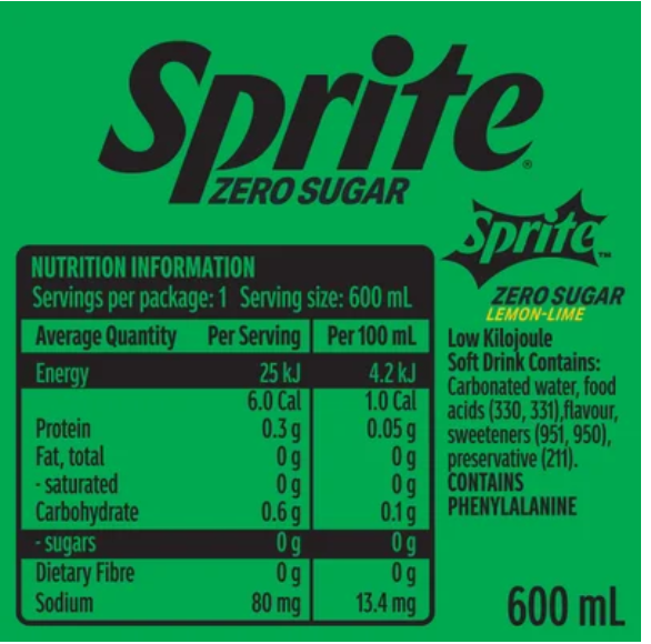 Sprite Zero Sugar Natural Flavour Soft Drink 600ml - Cafe Supply