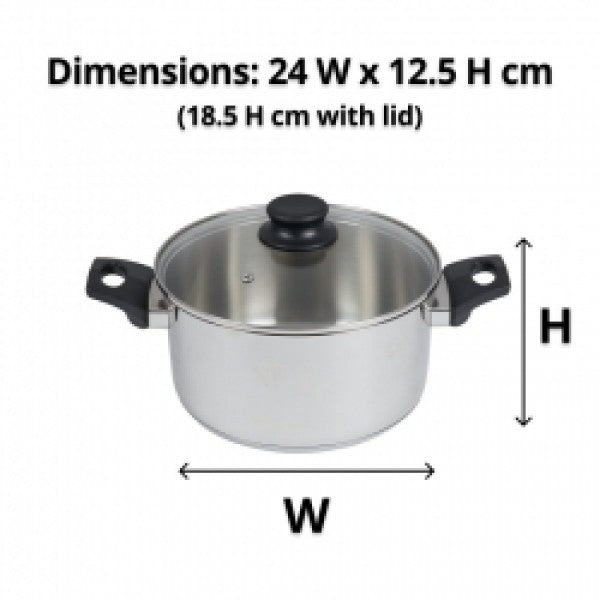 24cm S/S Stock Pot with Glass Lid - Cafe Supply