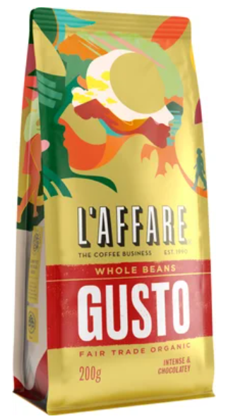 L'affare Gusto Fair Trade Organic Whole Beans Coffee 200g - Cafe Supply