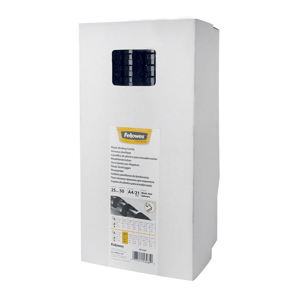 Fellowes Plastic Binding Coils 25mm Black, Pack of 50 - Cafe Supply