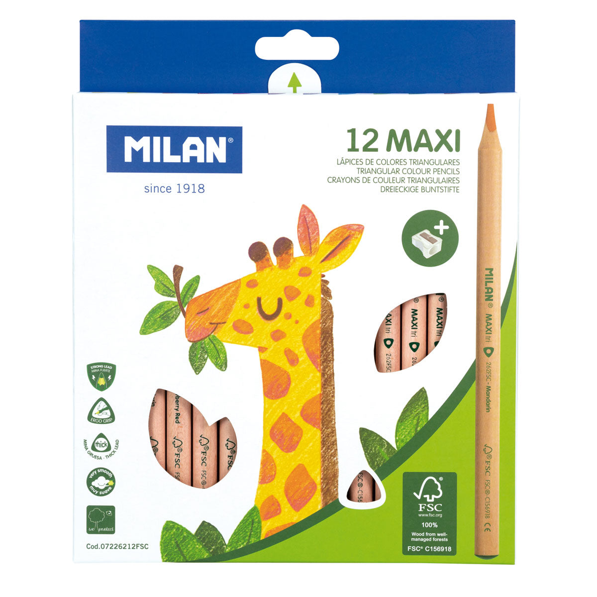 Milan Coloured Pencils Triangular Maxi Pack 12 Assorted Colours - Cafe Supply