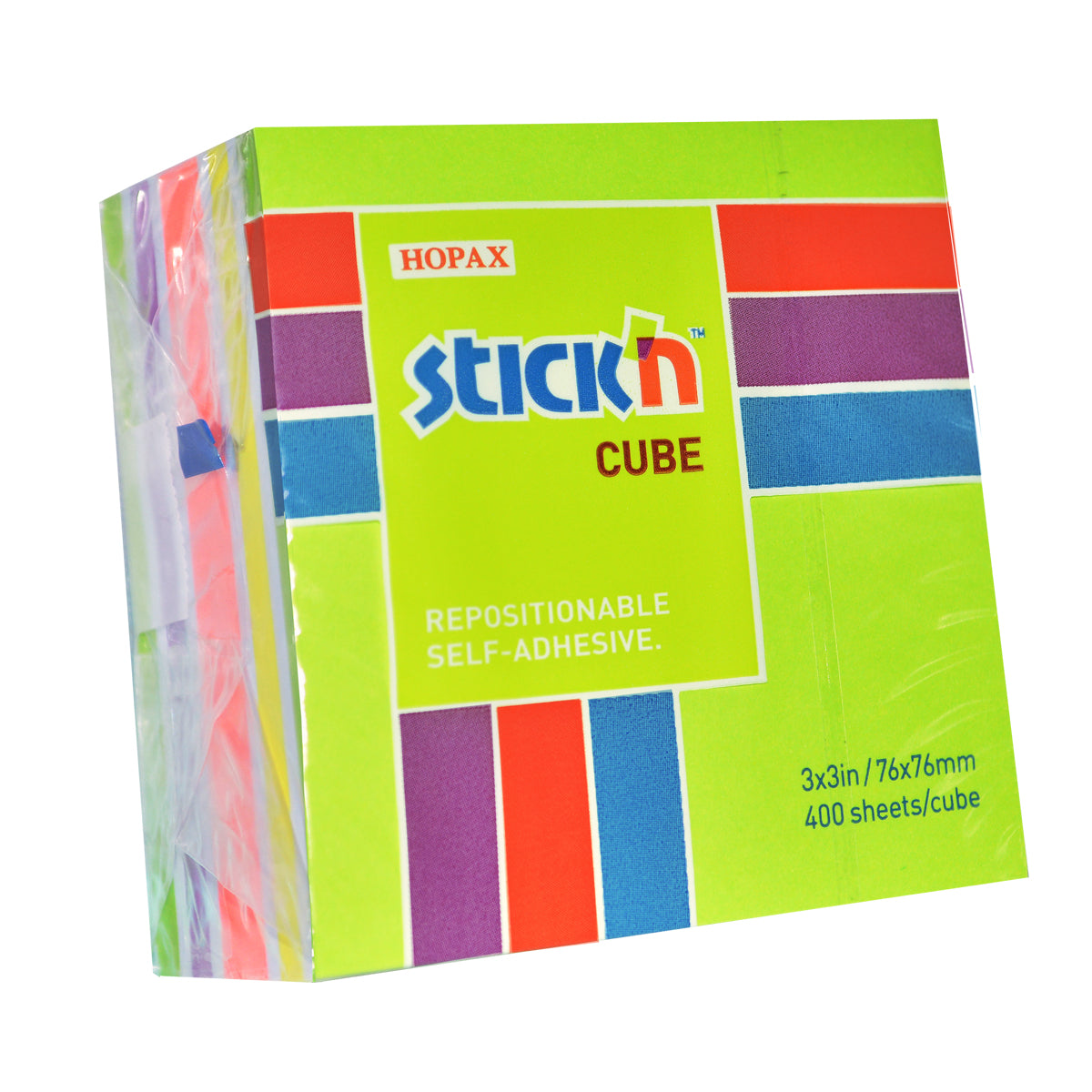 Stick'n Cube 76x76mm 400 sheets Lime & Assorted Neon - Cafe Supply