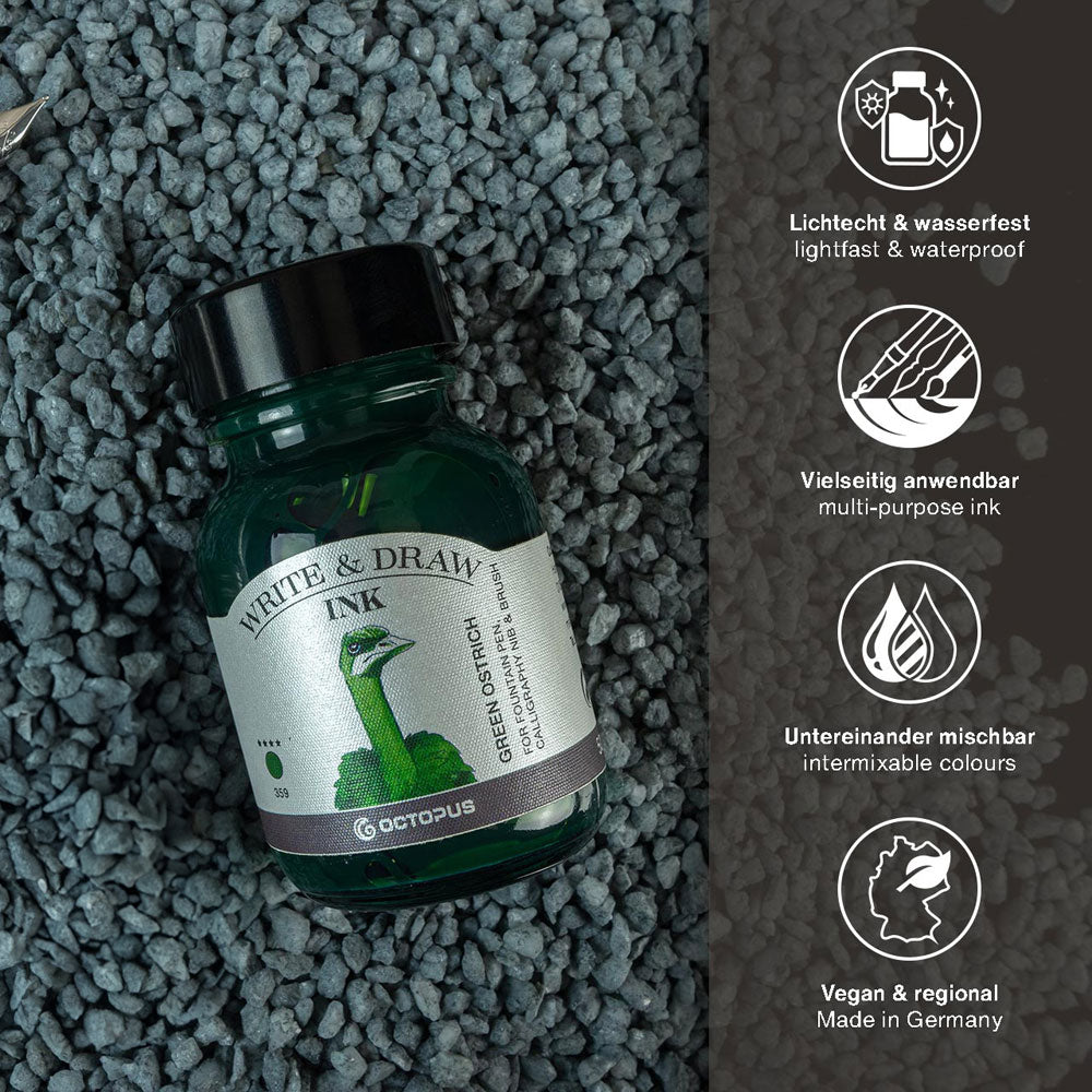 Octopus Fluids Write and Draw Ink 359 Green Ostrich 50ml - Cafe Supply