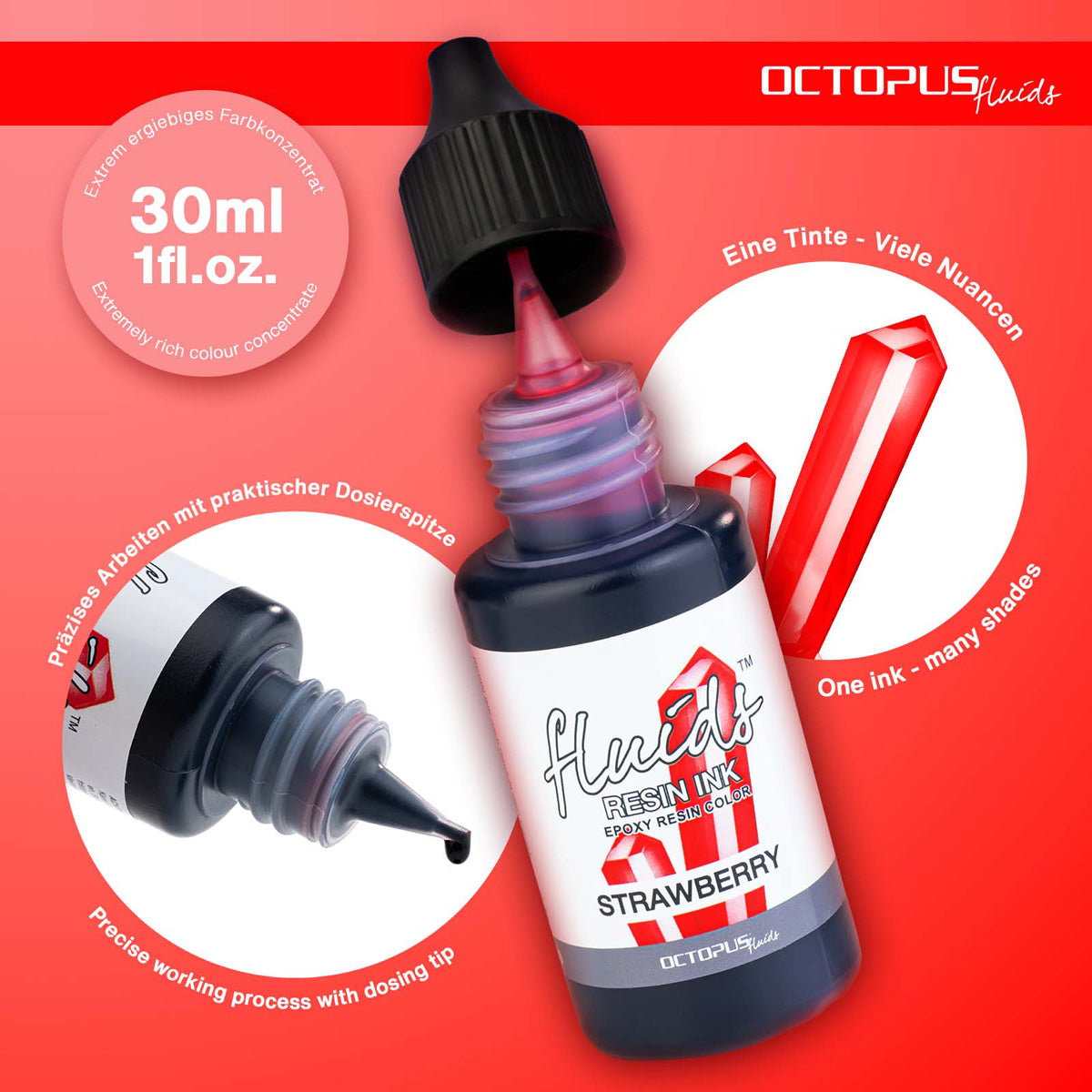 Octopus Fluids Resin Ink Strawberry Red 30ml - Cafe Supply