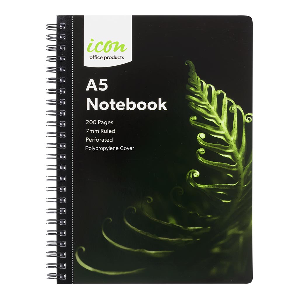 Icon Spiral Notebook A5 PP Cover Black 200 pg - Cafe Supply