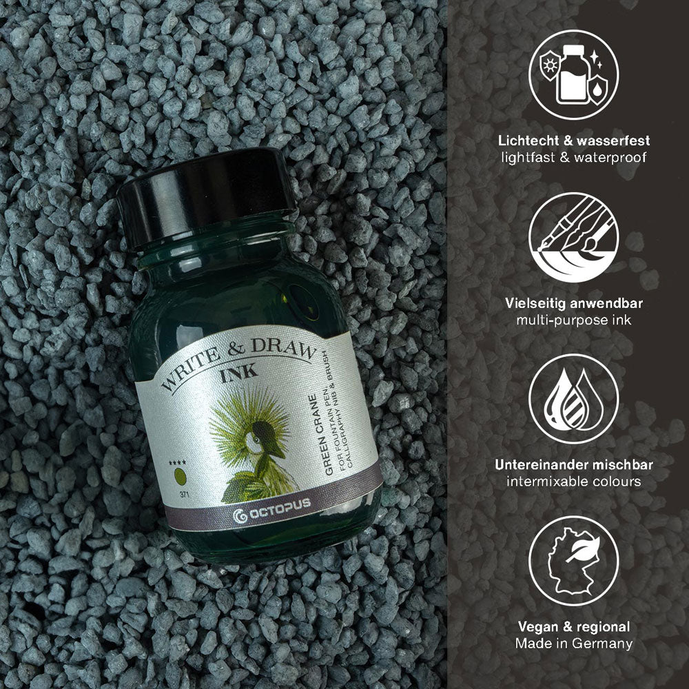 Octopus Fluids Write and Draw Ink 371 Green Crane 50ml - Cafe Supply