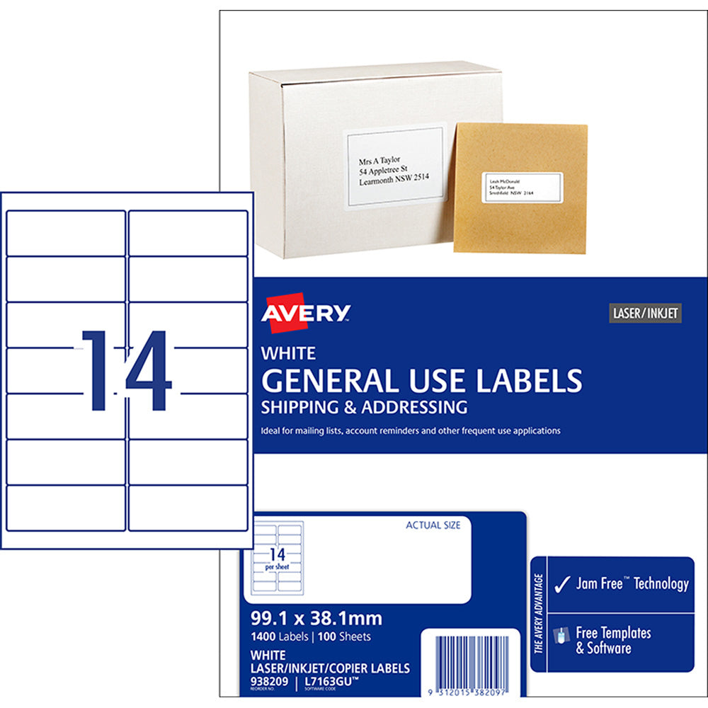 Avery Label L7163 General Use A4 14up 100 Sheets 99x38mm - Cafe Supply