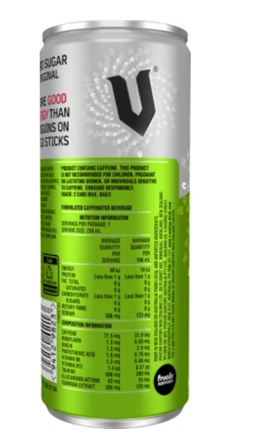 V Zero Sugar Original Guarana Energy Drink 250ml - Cafe Supply