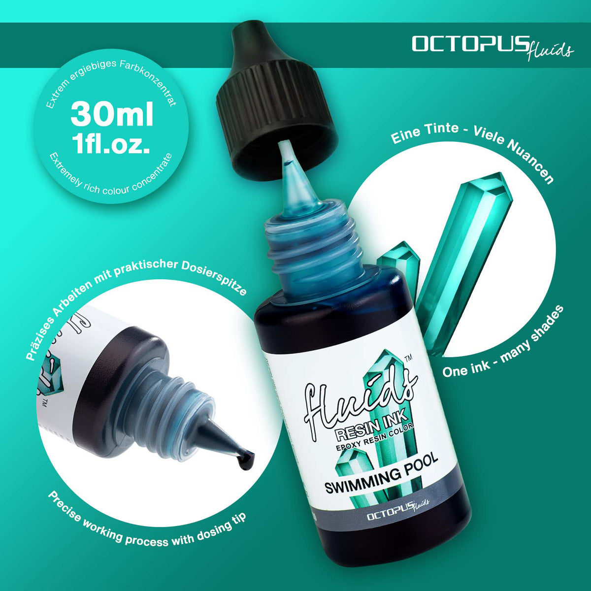 Octopus Fluids Resin Ink Swimming Pool Turquoise 30ml - Cafe Supply