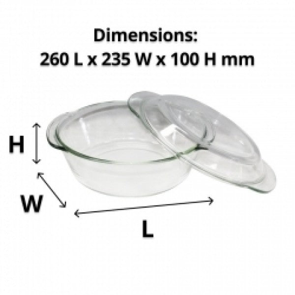 Glass Casserole Dish With Lid Round 2L - Cafe Supply