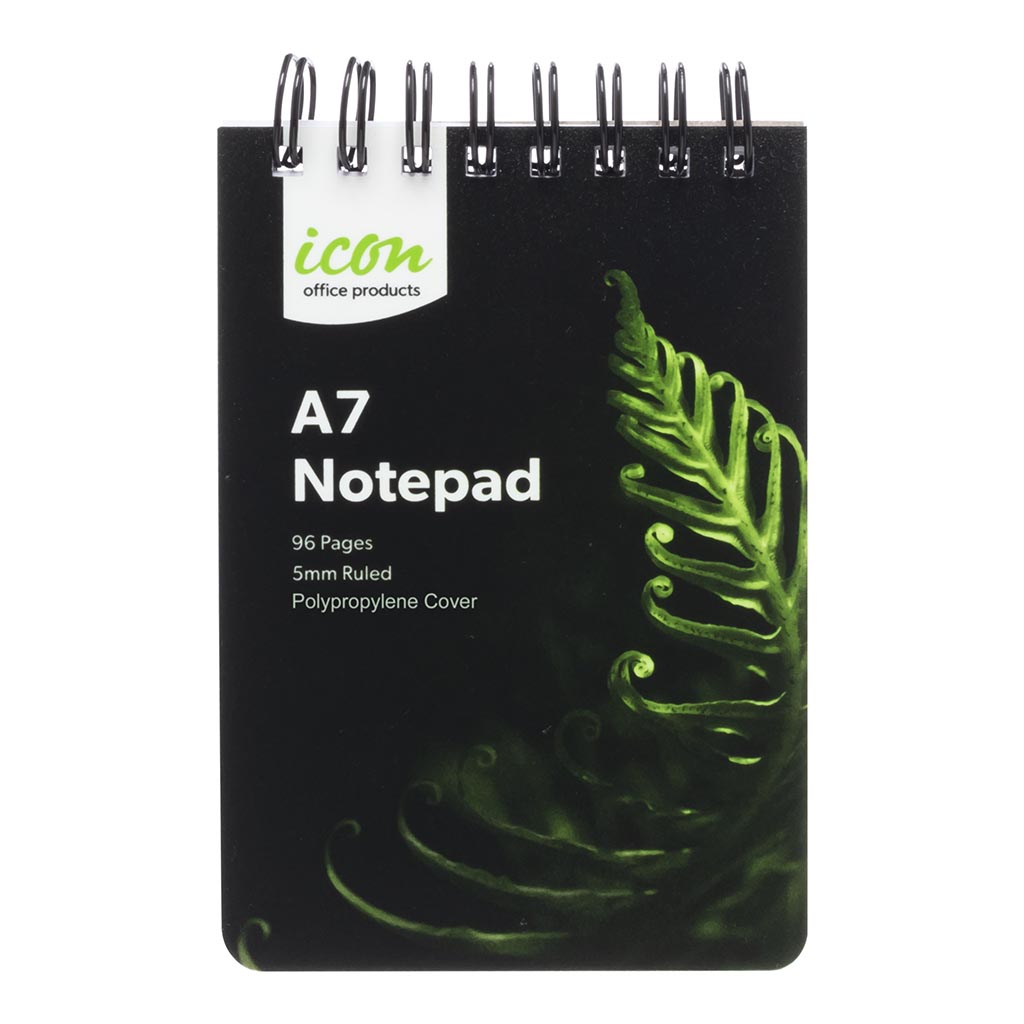 Icon Spiral Notepad A7 PP Cover Black 96 pg - Cafe Supply
