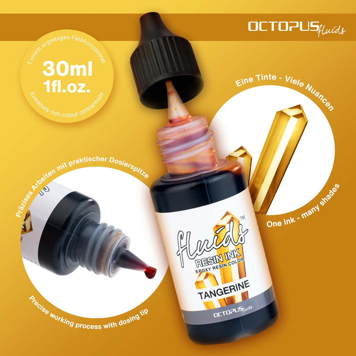 Octopus Fluids Resin Ink Tangerine Orange 30ml - Cafe Supply