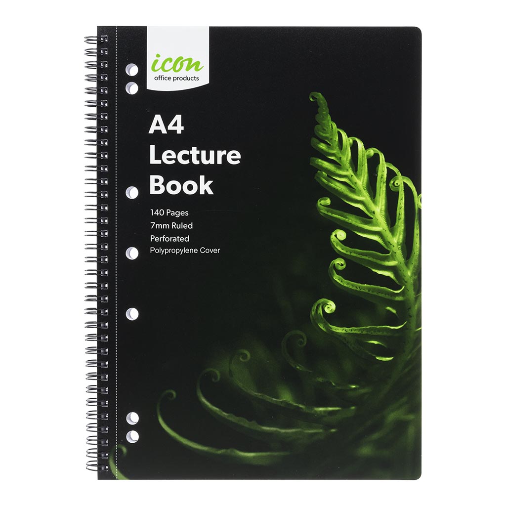 Icon Spiral Lecture Notebook A4 PP Cover Black 140 pg - Cafe Supply