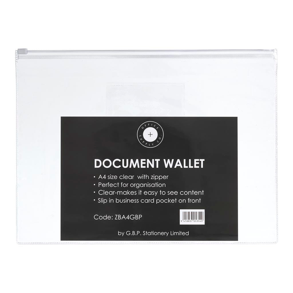 OSC Document Wallet A4 Zip Closure, Pack of 5 - Cafe Supply