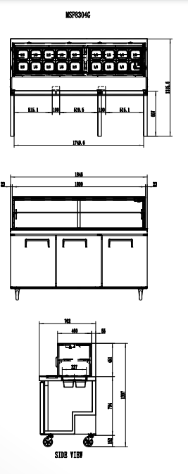 3 DOOR SANDWICH BAR WITH GLASS CANOPY 1846MM MSF8304G - Cafe Supply