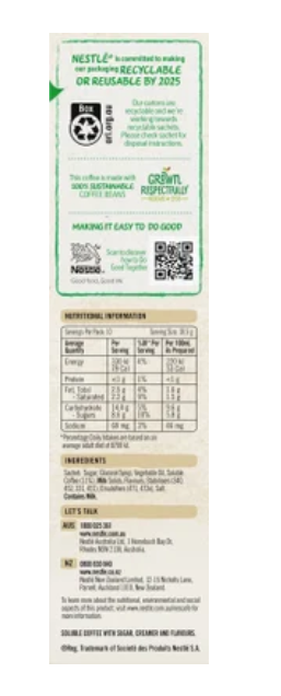 Nescafe Vanilla Latte Coffee Sachets 10pk - Cafe Supply