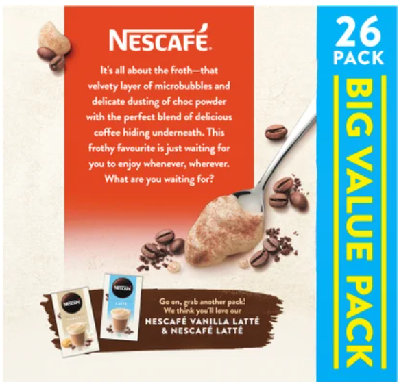 Nescafe Cappuccino Coffee Sachets Value Pack 26pk - Cafe Supply