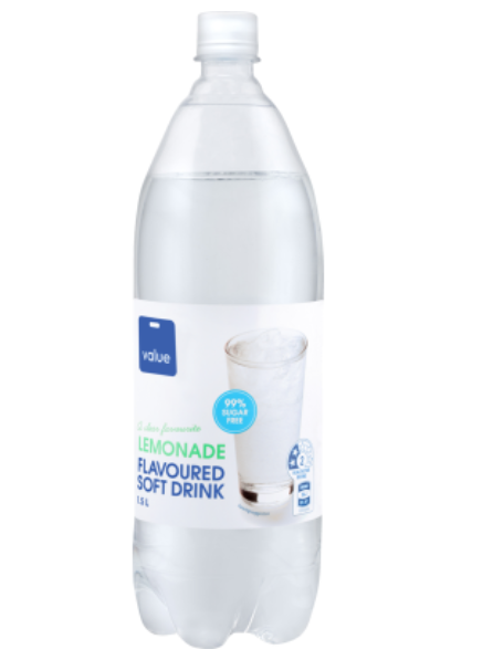 Value Lemonade 99% Sugar Free Flavoured Soft Drink 1.5l - Cafe Supply