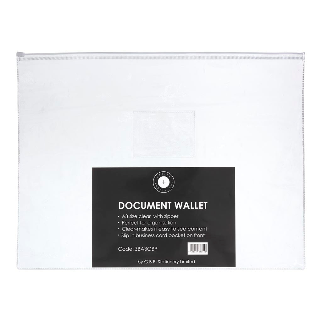 OSC Document Wallet A3 Zip Closure, Pack of 5 - Cafe Supply