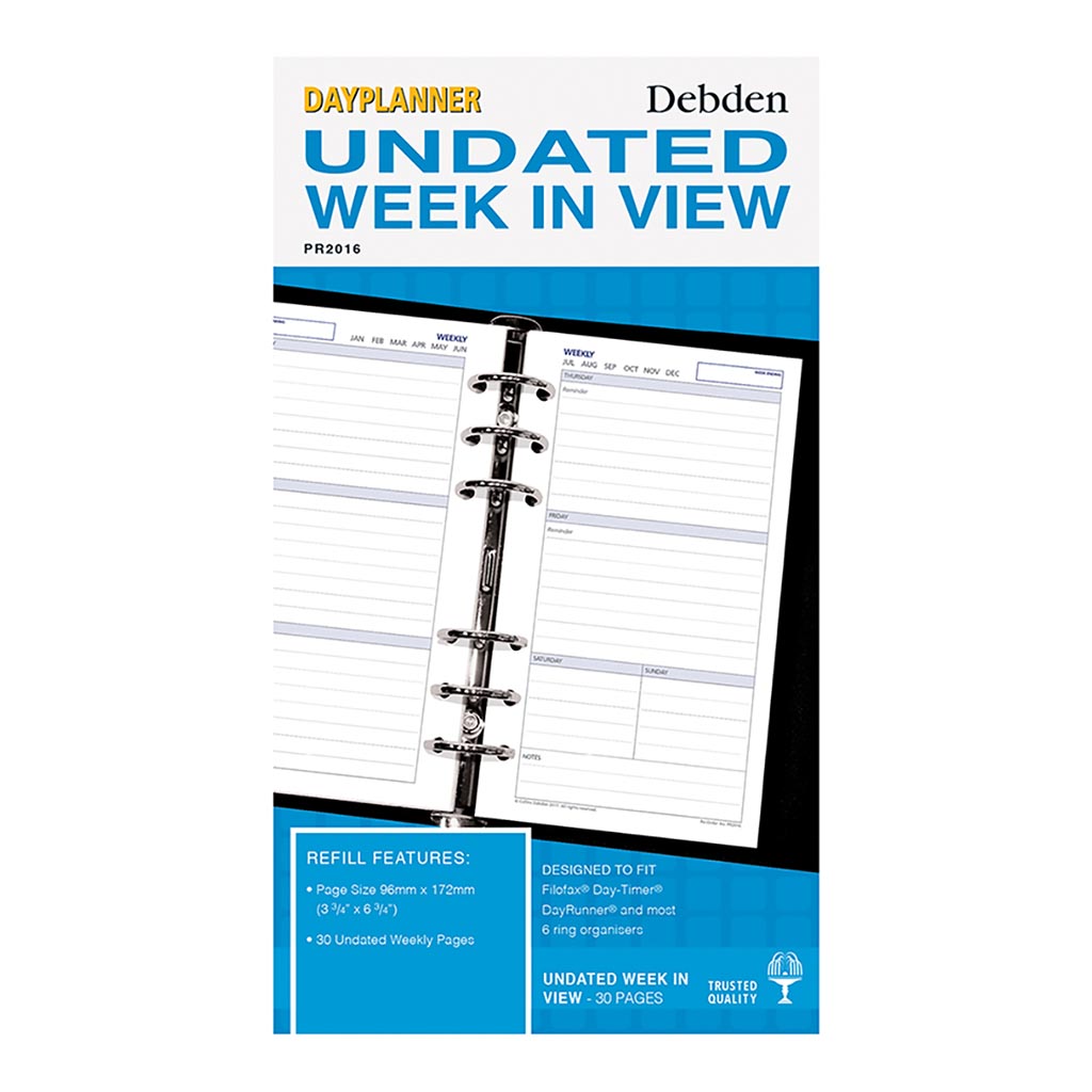 Debden Personal Dayplanner Refill Undated Week to View - Cafe Supply
