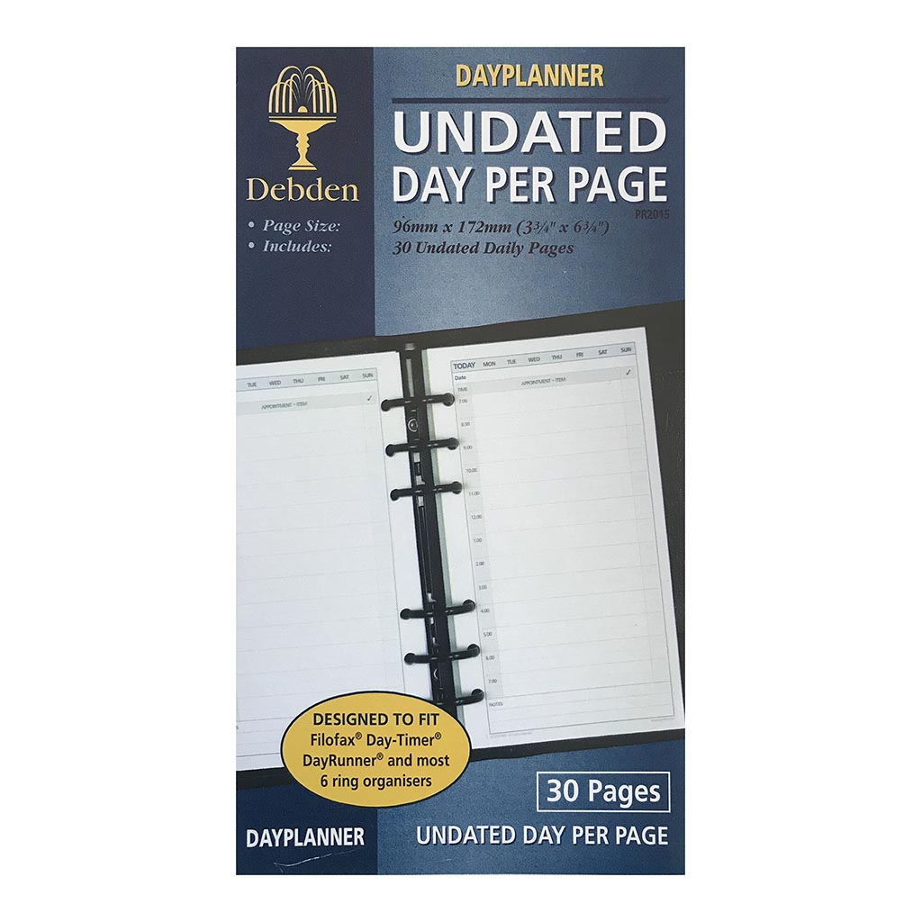 Debden Personal Dayplanner Refill Undated Day to a Page - Cafe Supply