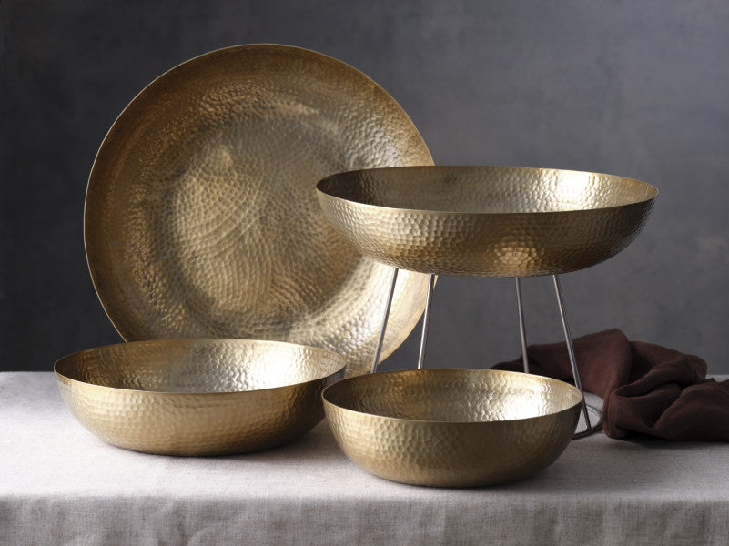 Chef Inox Round Serving / Seafood Bowl Hammered Brass 400x80mm / 8.0L - Cafe Supply