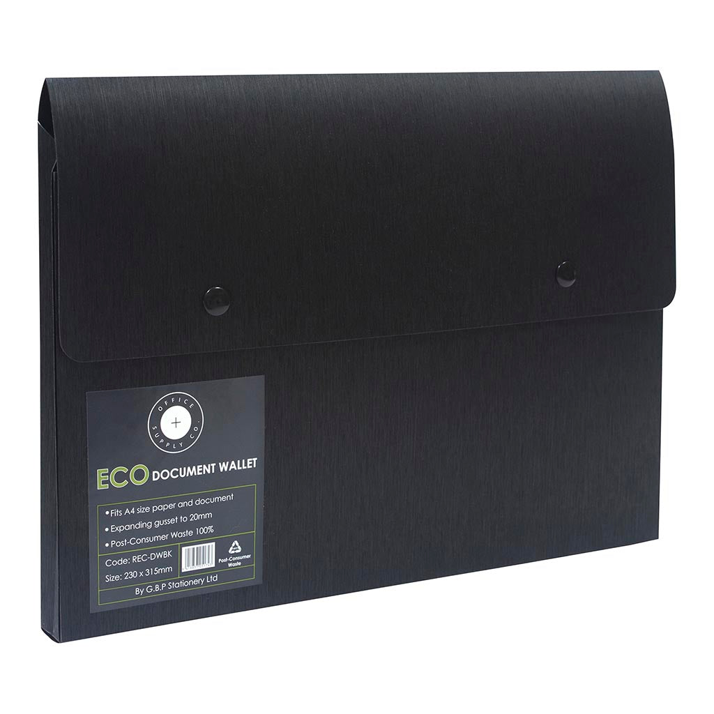 OSC Eco Document Wallet A4 Domed Closure Black - Cafe Supply