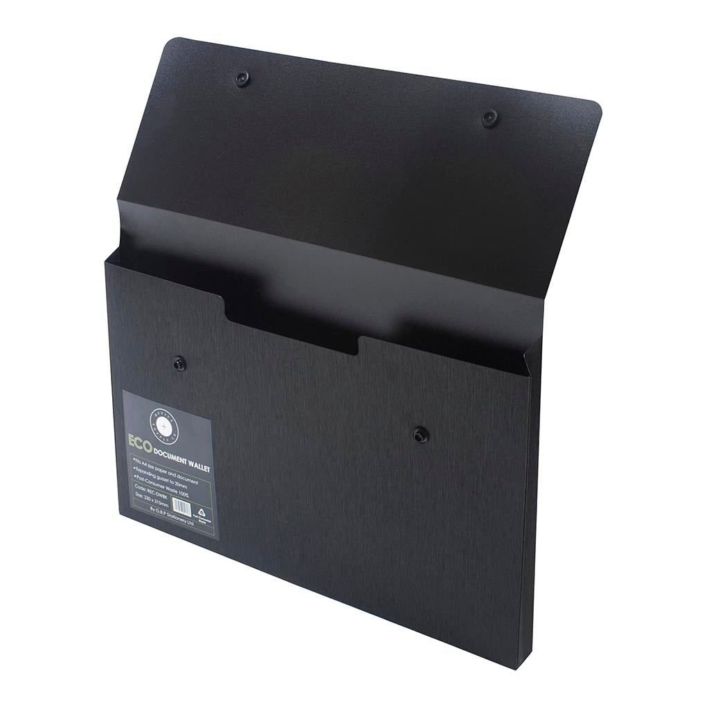 OSC Eco Document Wallet A4 Domed Closure Black - Cafe Supply