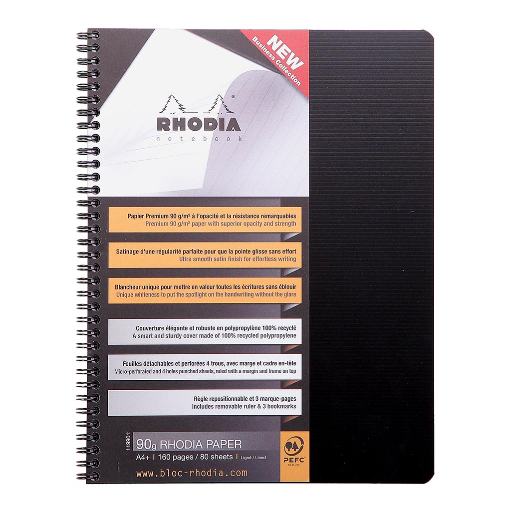 Rhodiactive Notebook Spiral A4+ Lined Black - Cafe Supply