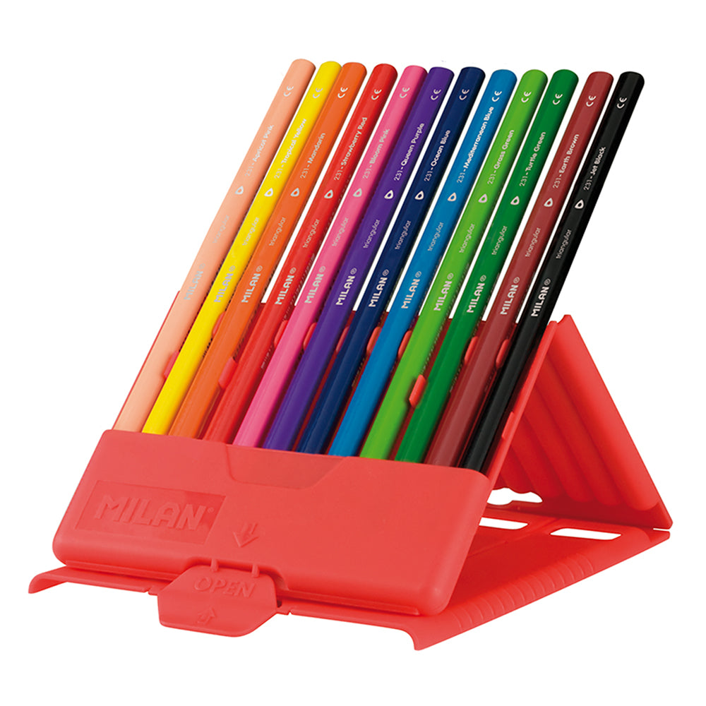 Milan Flexibox Coloured Pencils Triangular Pack 12 Assorted Colours - Cafe Supply