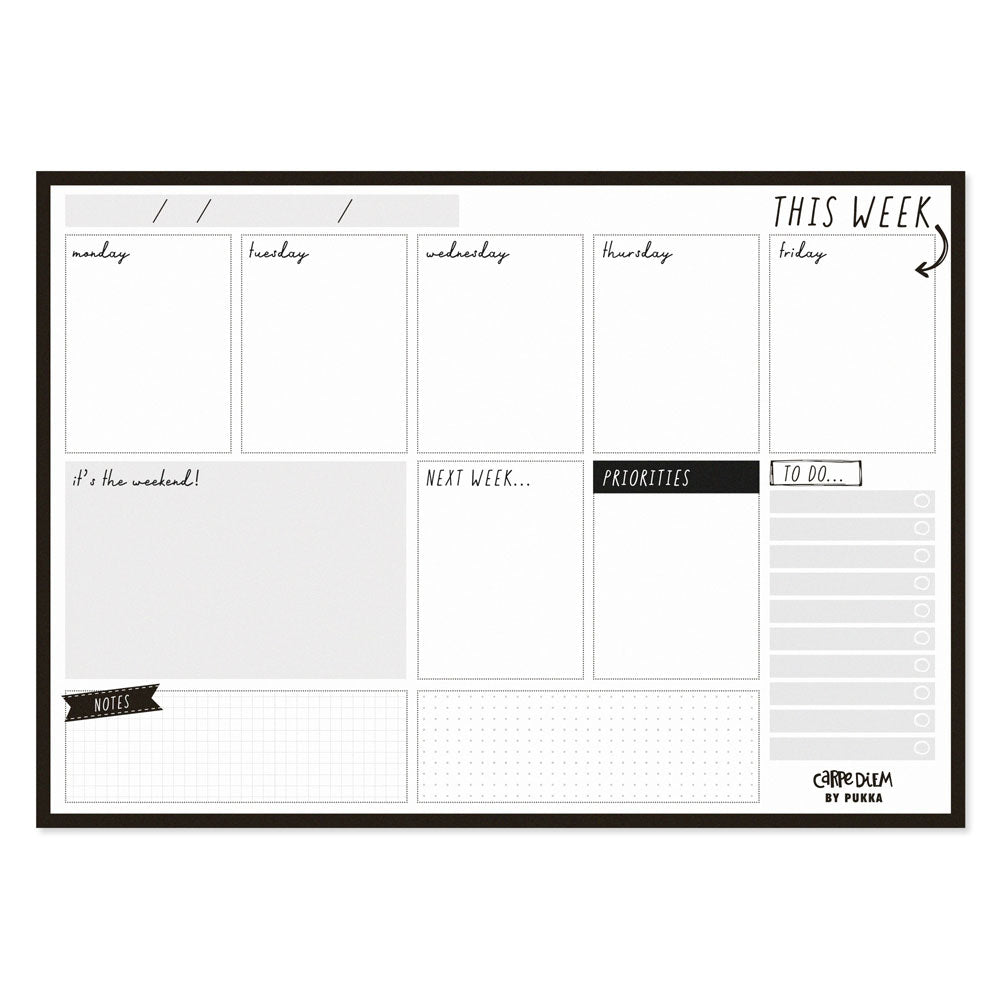 Pukka Carpe Diem Weekly Planner Pad Black - Cafe Supply