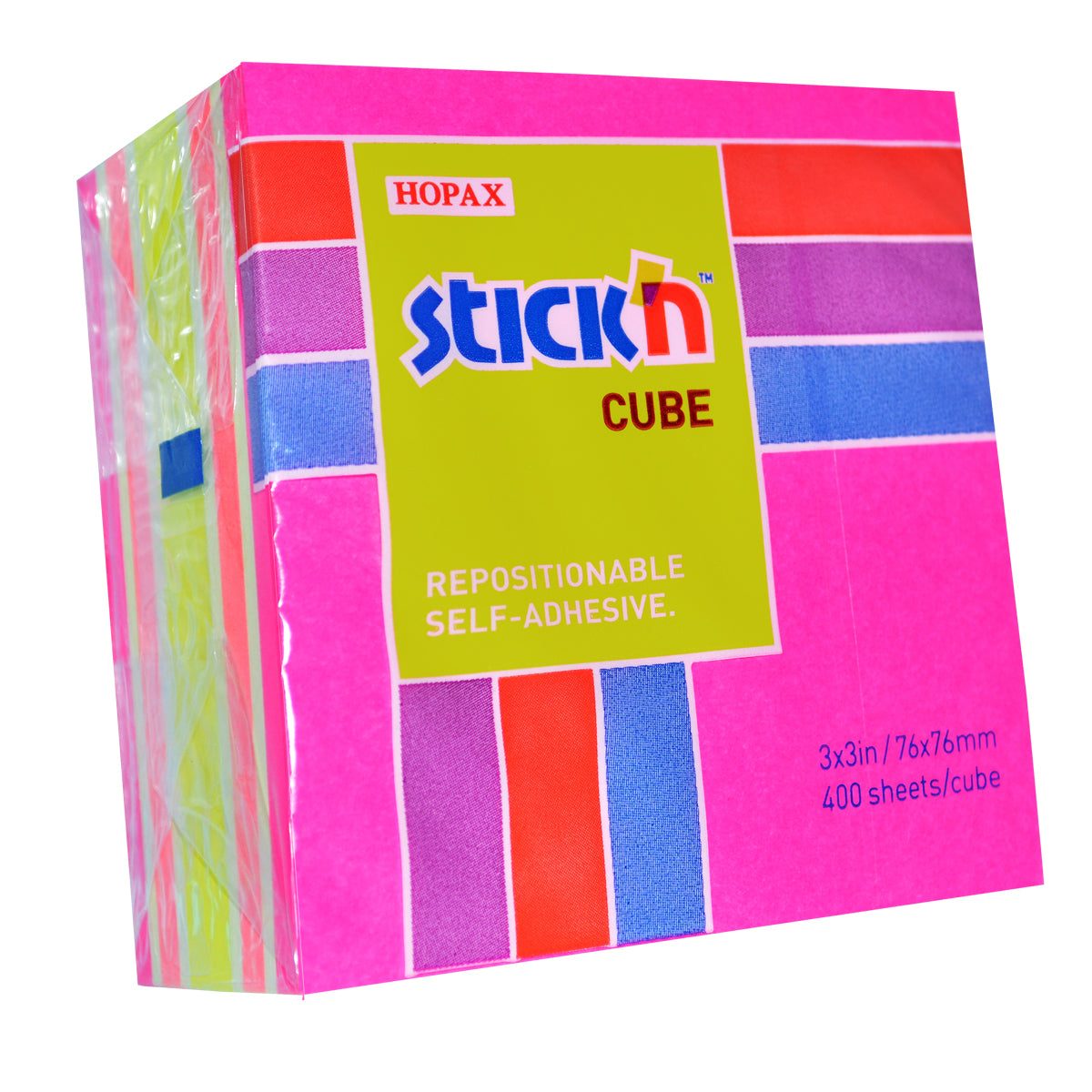 Stick'n Cube 76x76mm 400 sheets Magenta & Assorted Neon - Cafe Supply