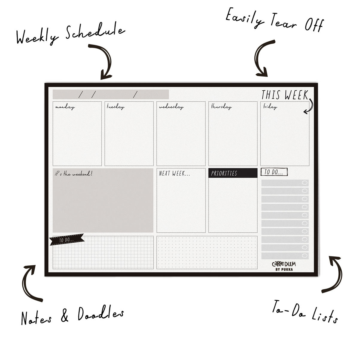 Pukka Carpe Diem Weekly Planner Pad Black - Cafe Supply