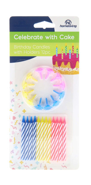 Homeliving Birthday Candles with Holder 12pk - Cafe Supply