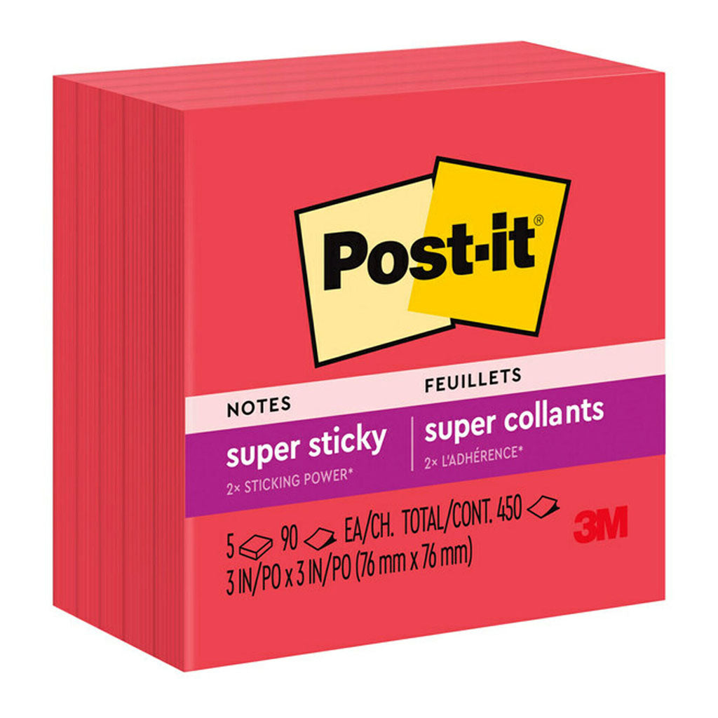 Post-it Super Sticky Notes 654-5SSRR 76x76mm Red, Pack of 5 - Cafe Supply