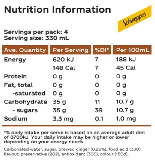 Schweppes Classic Ginger Beer Bottles 4 x 330ml - Cafe Supply