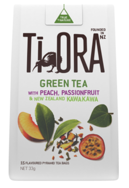 Ti Ora Green Tea With Peach Passionfruit & New Zealand Kawakawa Pyramid Tea Bags 15pk - Cafe Supply