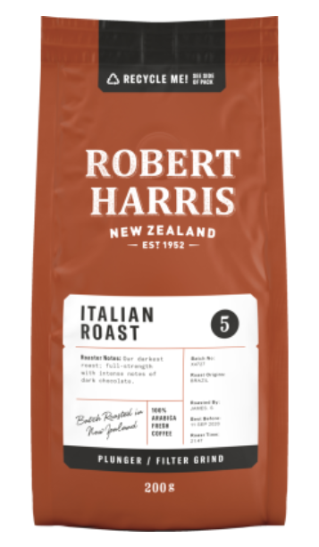 Robert Harris Italian Roast Plunger Filter Grind 100% Arabica Fresh Coffee 200g - Cafe Supply