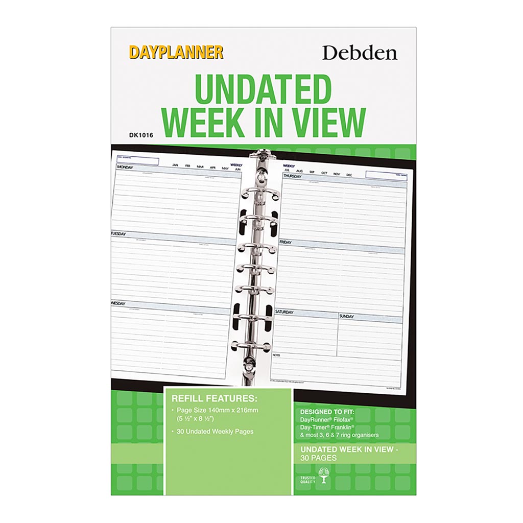 Debden Desk Dayplanner Refill Undated Week to View - Cafe Supply