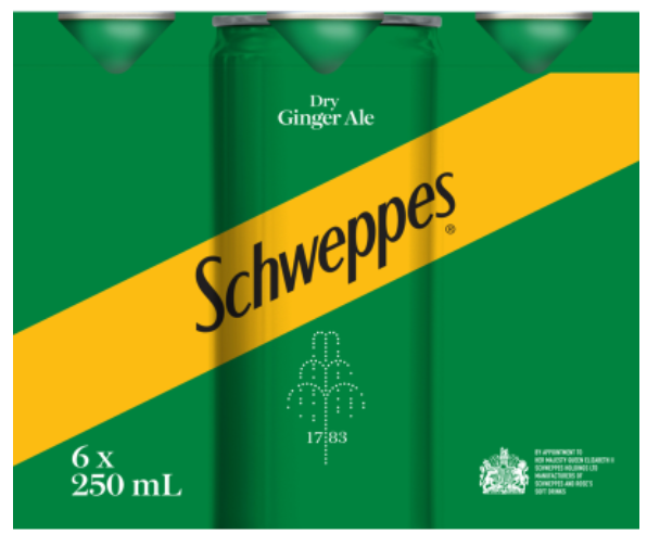 Schweppes Dry Ginger Ale Cans 6 x 250ml - Cafe Supply