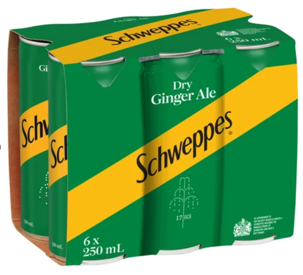 Schweppes Dry Ginger Ale Cans 6 x 250ml - Cafe Supply
