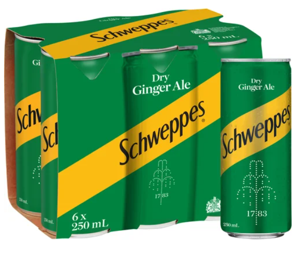 Schweppes Dry Ginger Ale Cans 6 x 250ml - Cafe Supply