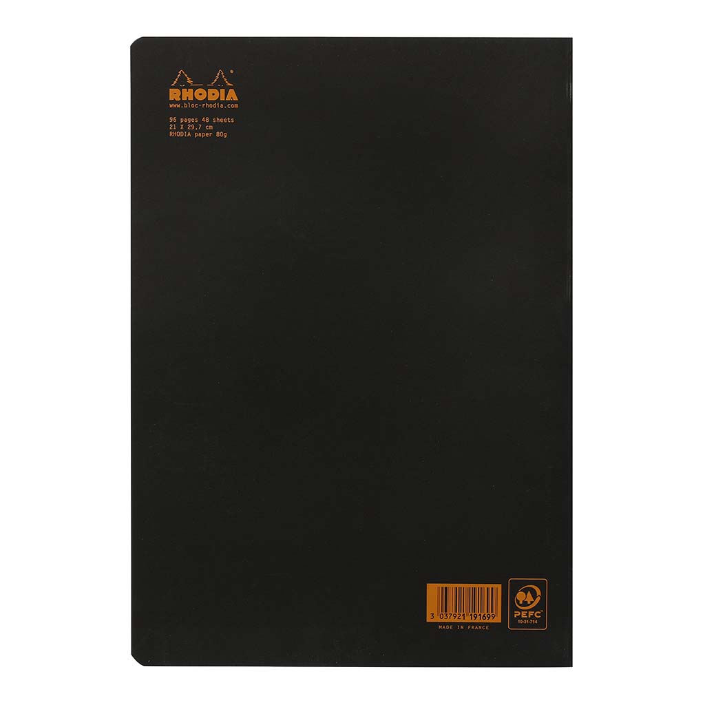 Rhodia Classic Notebook Stapled A4 Lined Black - Cafe Supply