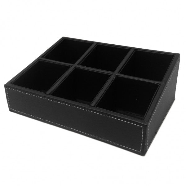 Black Leather 6 Comp. Display Tray - Cafe Supply