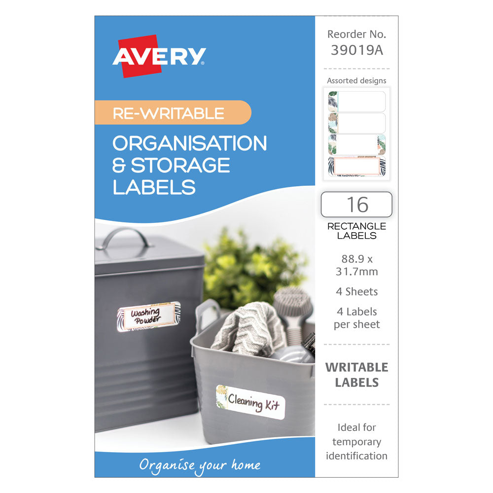 Avery Re-Writable Labels Rectangle 89x31mm 4up 4 Sheets - Cafe Supply