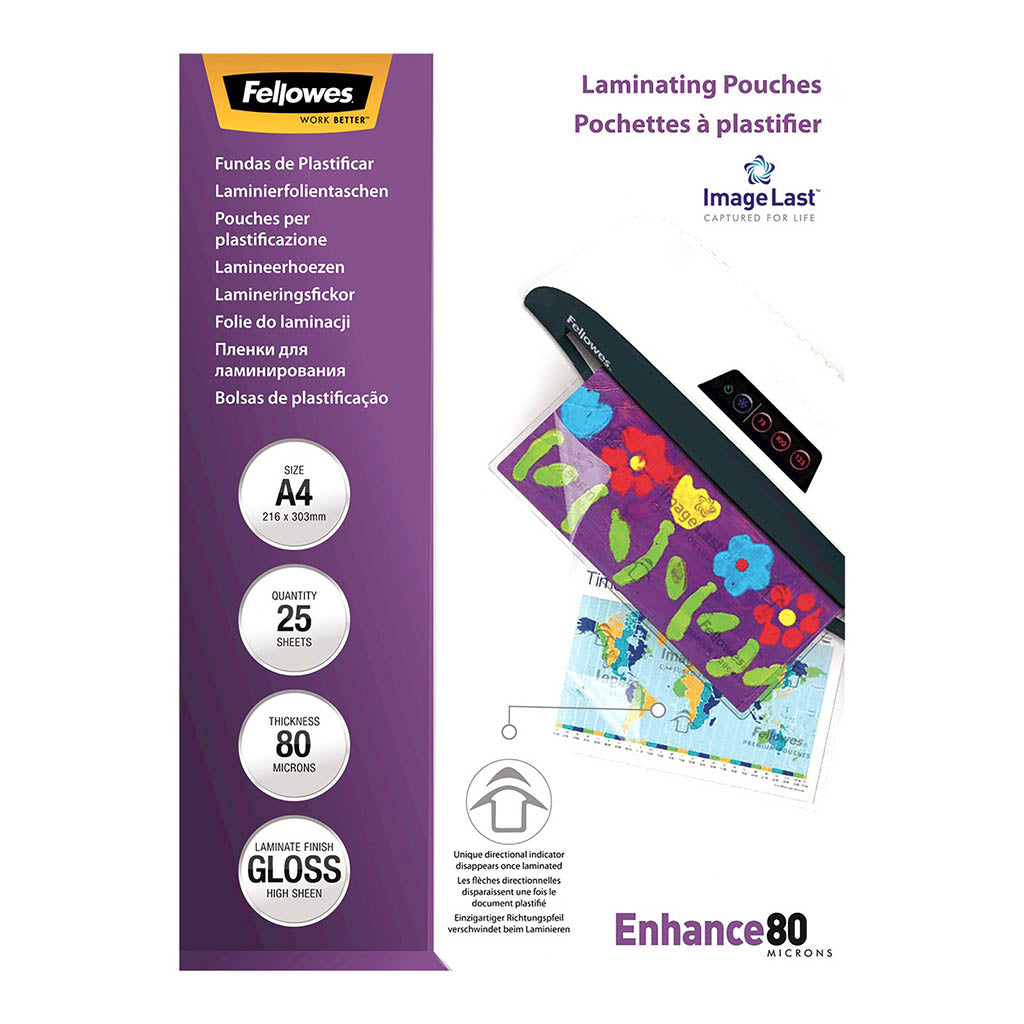 Fellowes Laminating Pouches A4 Gloss 80 Micron, Pack of 25 - Cafe Supply