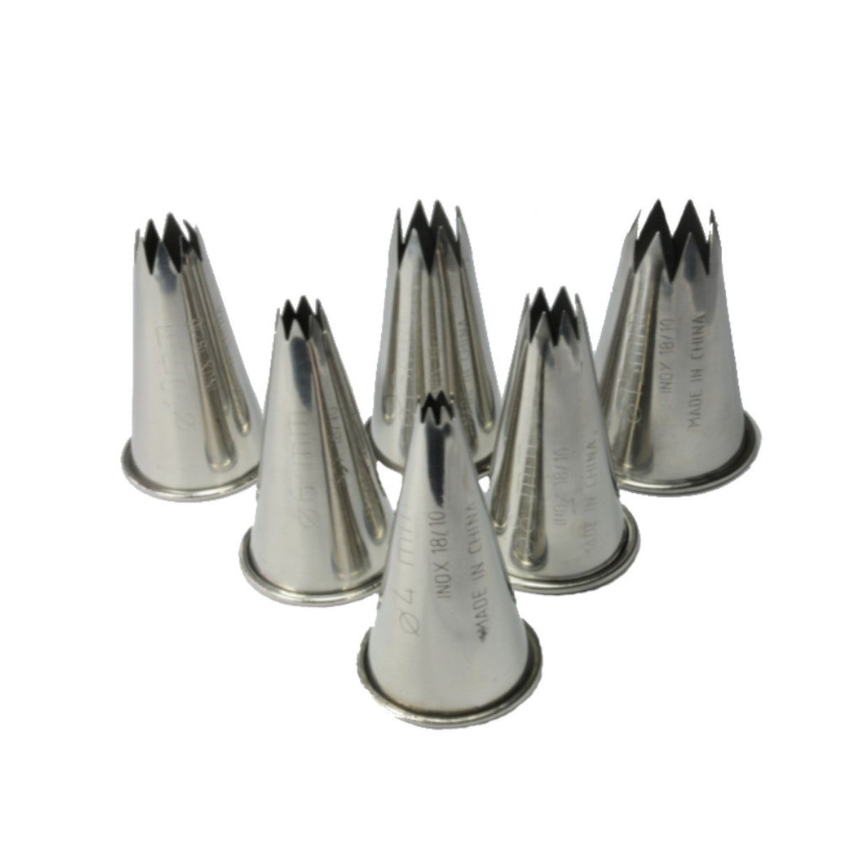 Stainless Steel Star Piping Tube Set (4, 6, 8, 10, 13 and 15mm) - Cafe Supply