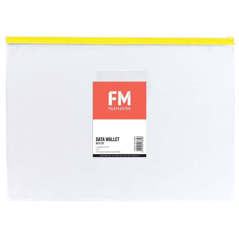 FM Data Wallet A4 Clear PVC With Zip Assorted - Cafe Supply