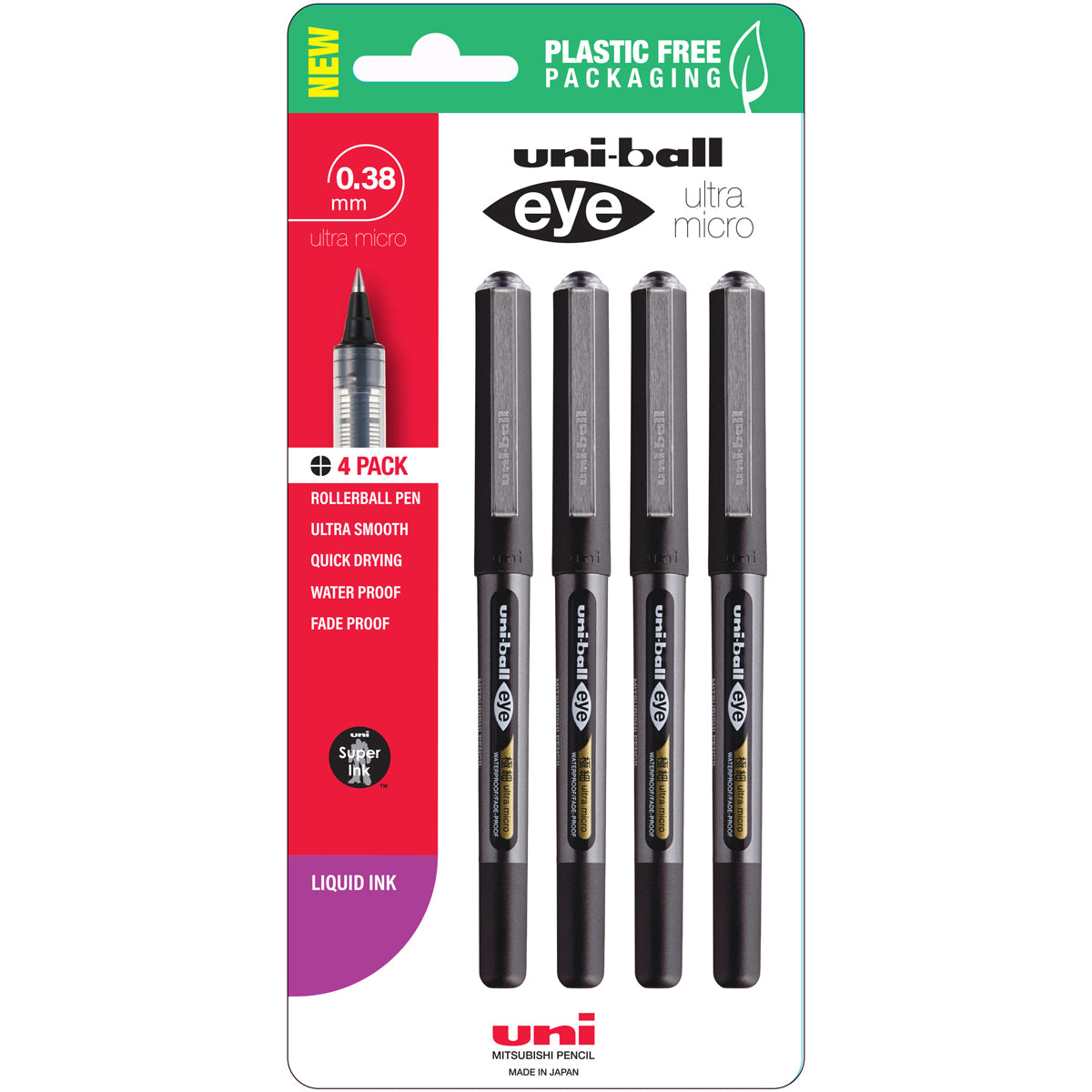 Uni Eye 0.38mm Ultra Micro Capped Black Hangsell Pk4 - Cafe Supply